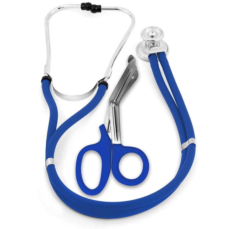 ASA Techmed ستيثوسكوب سبراجي مزدوج الأنبوب للبالغين والأطفال + مقص EMT متطابق، مثالي لموظفي الطوارئ، الممرضين، الأطباء، طلاب الطب، المسعفين، والمستجيبين الأوائل (أزرق ملكي) - Image 1